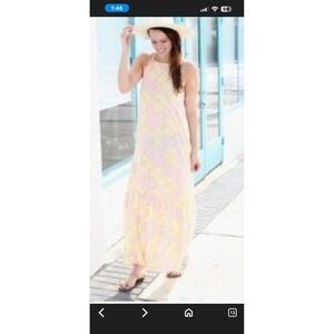 Caroline Hill floral pink maxi dress featuring spaghetti straps size Small